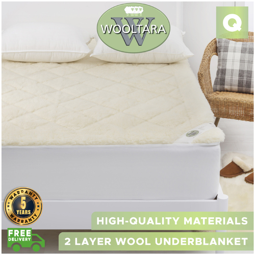Wooltara Imperial Luxury 2 Layer Reversible Washable Australian Wool Underblanket - Queen Bed