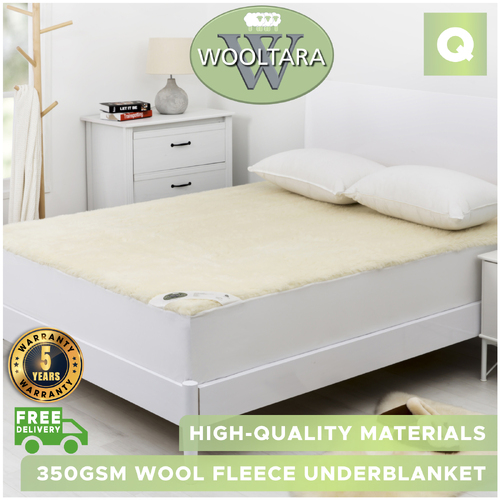 Wooltara Classic 350GSM Washable Wool Fleece Underblanket - Queen Bed