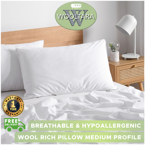 Wooltara Australian Wool Rich Pillow Medium Profile - 48 x 73 cm