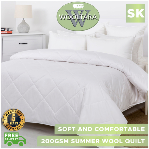 Wooltara Luxury Comfort 200GSM Washable Summer Australia Wool Quilt - Super King Bed