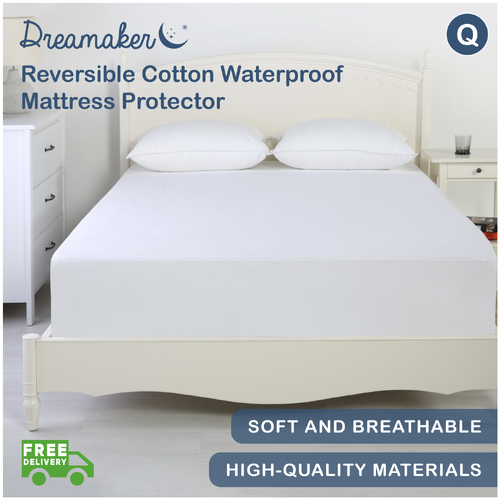 Dreamaker Reversible Cotton Waterproof Mattress Protector - Queen Bed