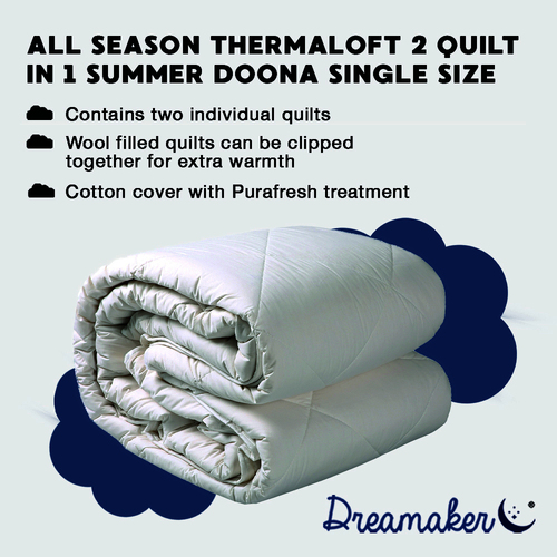 Dreamaker All Season Thermaloft 2 In 1 Quilt - Single Bed