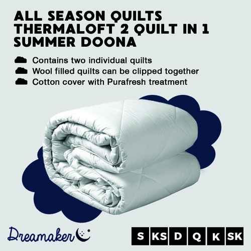 Dreamaker All Season Thermaloft 2 In 1 Quilt - Queen Bed