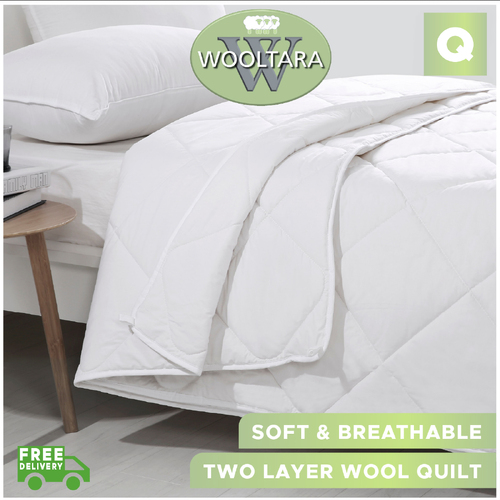 Wooltara Luxury Four Season Two Layer Washable Australian Wool Quilt - Queen Bed