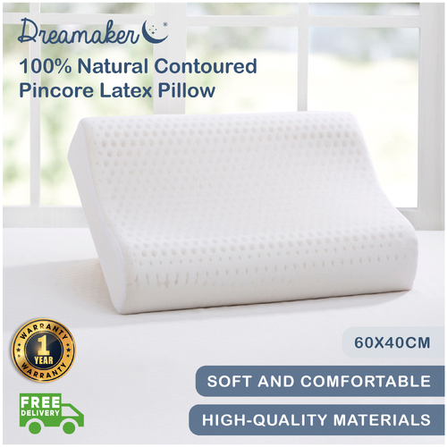 Dreamaker 100% Natural Contoured Pincore Latex Pillow - 60x40cm 
