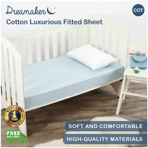 Dreamaker 100% Cotton Luxurious Cot Fitted Sheet Standard Baby Girls Boys Unisex 