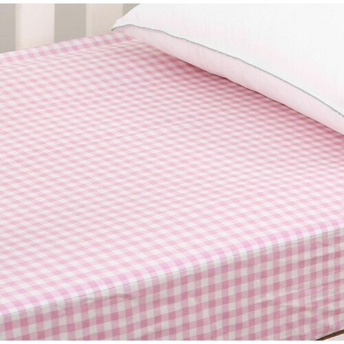 Dreamaker 100% Cotton Luxurious Cot Fitted Sheet Standard Pink Grid Baby Girls Boys Unisex 