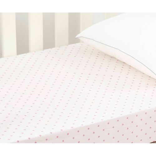 Dreamaker 100% Cotton Luxurious Cot Fitted Sheet Standard Pink Dots Baby Girls Boys Unisex 