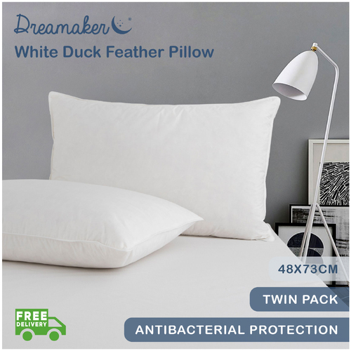 Dreamaker White Duck Feather Pillow - 48 X 73Cm (2 Pack)