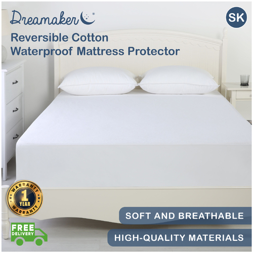 Dreamaker Reversible Cotton Waterproof Mattress Protector - Super King Bed