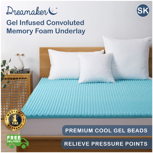 Dreamaker Gel Infused Convoluted Memory Foam Underlay - Single Bed