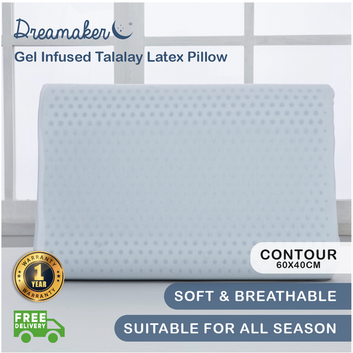 Dreamaker Contoured Gel Infused Talalay Latex Pillow - 60 X 40 Cm
