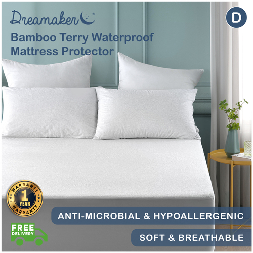 Dreamaker Bamboo Terry Waterproof Mattress Protector - Double Bed