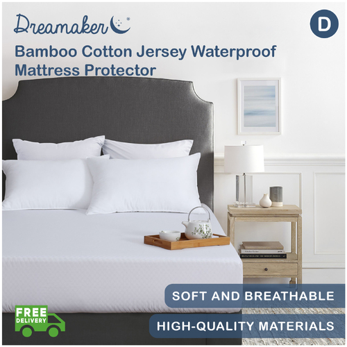 Dreamaker Bamboo Cotton Jersey Waterproof Mattress Protector - Double Bed