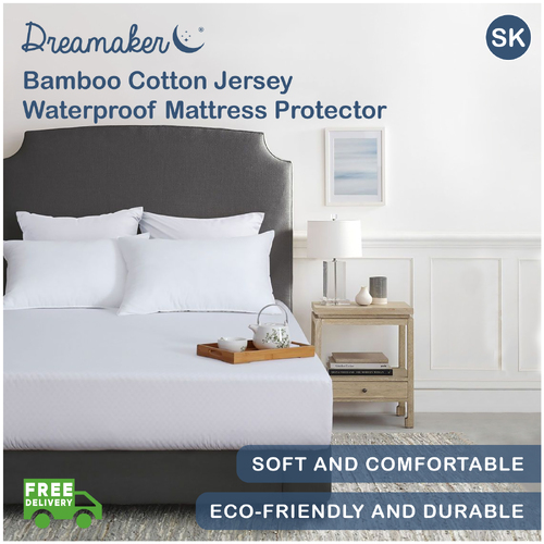 Dreamaker Bamboo Cotton Jersey Waterproof Mattress Protector - Super King Bed