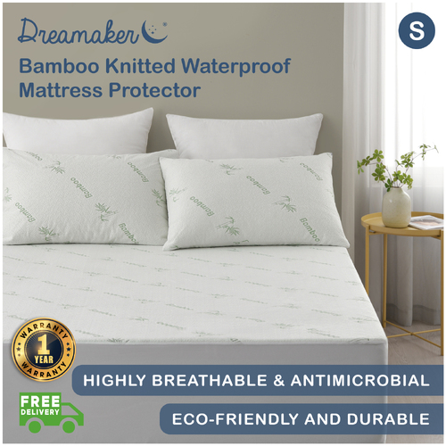 Dreamaker Bamboo Knitted Waterproof Mattress Protector - Single Bed