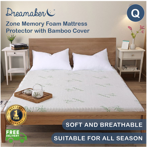 Dreamaker 8Cm 5 Zone Memory Foam Underlay With Bamboo Cover - Queen Bed