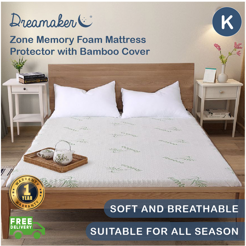 Dreamaker 8Cm 5 Zone Memory Foam Underlay With Bamboo Cover - King Bed