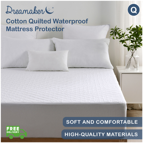 Dreamaker Cotton Quilted Waterproof Mattress Protector - Queen Bed