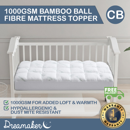 Dreamaker 1000Gsm Bamboo Covered Ball Microfibre Mattress Topper - Cot Boori