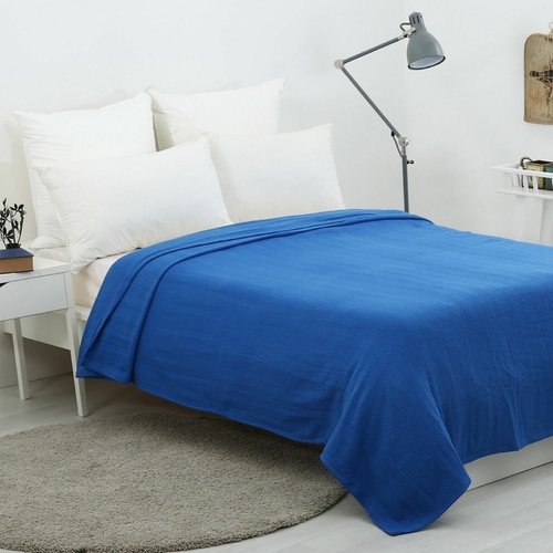 Dreamaker Cotton Waffle Blanket Blue - Queen Bed