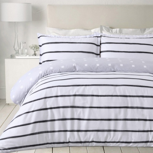 Dreamaker 250Tc Cotton Sateen Printed Quilt Cover Set Stripes - Queen Bed