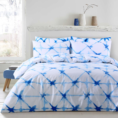 Dreamaker Shibori Printed Quilt Cover Set Super King Bed Faded Crosses