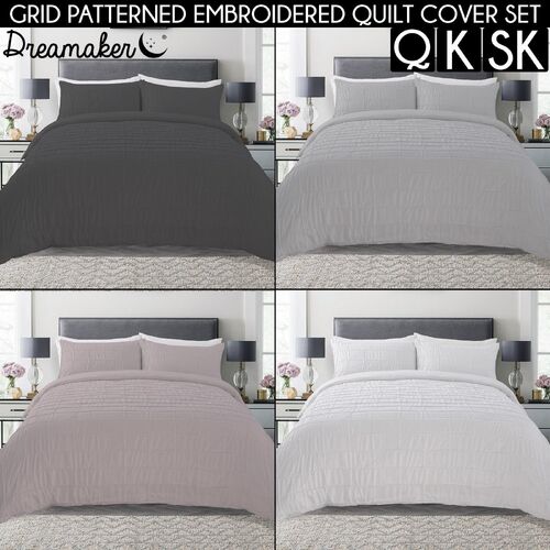 Dreamaker Spandex Emboridery Quilt Cover Set Brickroad Super King Bed Charcoal