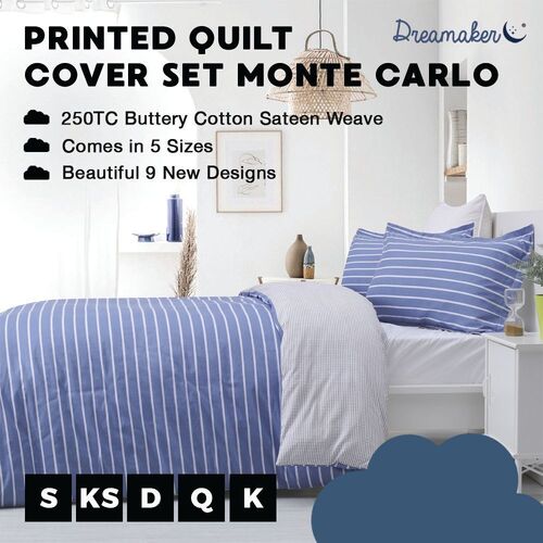 Dreamaker Printed Cotton Sateen Quilt Cover Set Queen Bed Monte Carlo