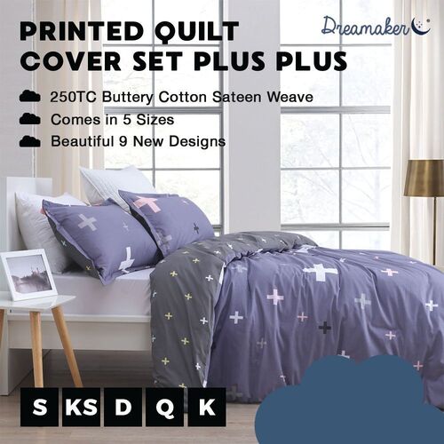Dreamaker Printed Cotton Sateen Quilt Cover Set King Bed Plus Plus