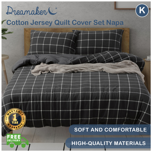 Dreamaker Cotton Jersey Quilt Cover Set Napa - King Bed