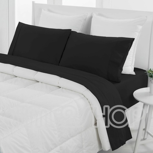 Dreamaker Poly Cotton 250Tc Plain Dyed Sheet Set Black - Single Bed 
