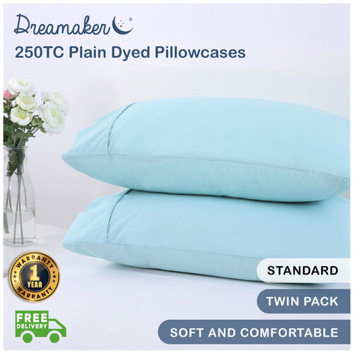 Dreamaker 250Tc Plain Dyed Standard Pillowcases - Twin Pack - 48X73Cm Canal Blue