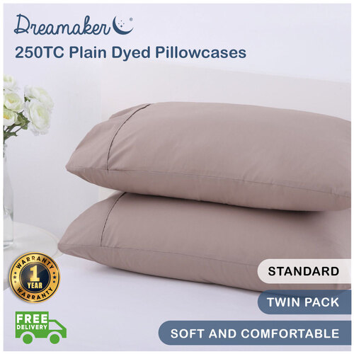 Dreamaker 250Tc Plain Dyed Standard Pillowcases - Twin Pack - 48X73Cm Moonrock