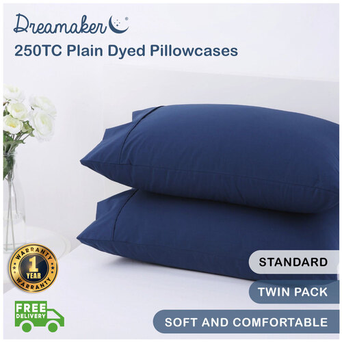 Dreamaker 250Tc Plain Dyed Standard Pillowcases - Twin Pack - 48X73Cm Insignia Blue