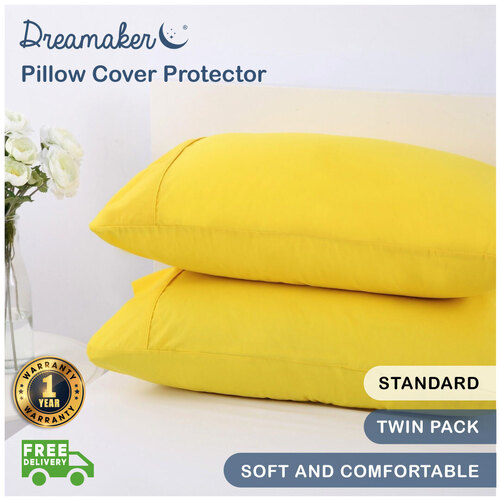 Dreamaker Pillowcases Standard Pillow Cover Protector Twin Pack Yellow 48x73cm