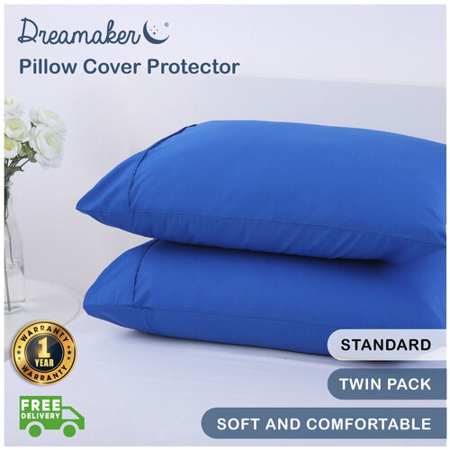 Dreamaker Pillowcases Standard Pillow Cover Protector Twin Pack Deep Blue