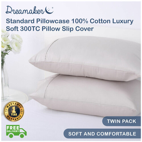 Dreamaker Standard Pillowcase 100% Cotton Luxury Soft 300Tc Pillow Slip Cover 48 X 73Cm