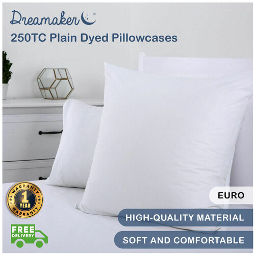 Dreamaker 250Tc Plain Dyed European Pillowcase - 65X65Cm White