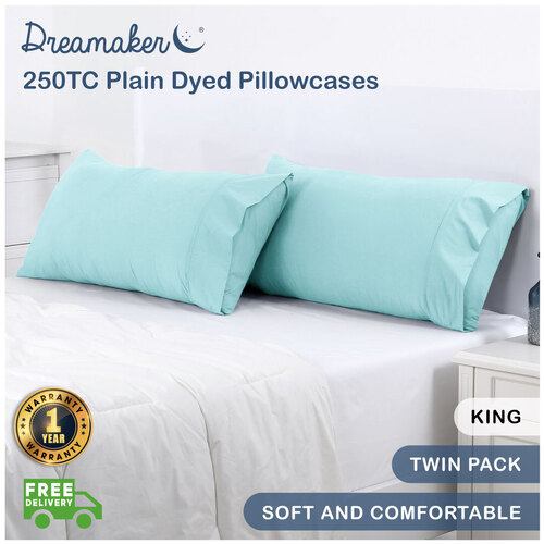 Dreamaker 250Tc Plain Dyed King Size Pillowcases - Twin Pack - 90X50Cm Canal Blue