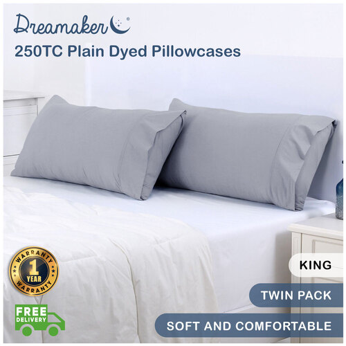 Dreamaker 250Tc Plain Dyed King Size Pillowcases - Twin Pack - 90X50Cm Vapour