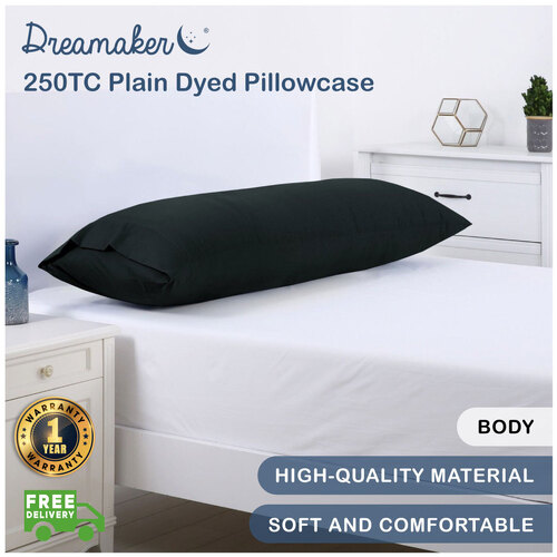 Dreamaker 250Tc Plain Dyed Body Pillowcase - 150X50Cm Black