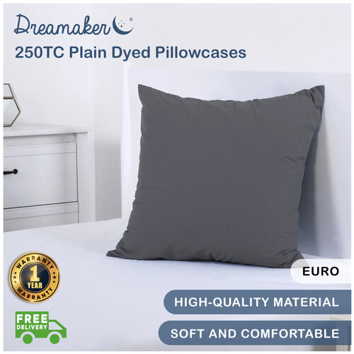 Dreamaker 250Tc Plain Dyed European Pillowcase - 65X65Cm Charcoal