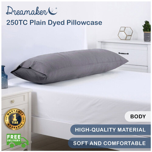 Dreamaker 250Tc Plain Dyed Body Pillowcase - 150X50Cm Charcoal