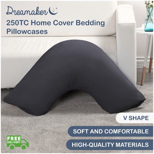 Dreamaker 250TC V Shape Pillow Home Cover Bedding Pillowcases Protector Single & Twin Pack Charcoal