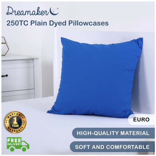 Dreamaker 250Tc Plain Dyed European Pillowcase Euro Deep Blue