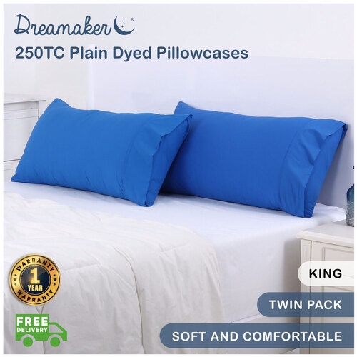 Dreamaker 250Tc Plain Dyed King Size Pillowcases - Twin Pack - 90X50Cm Deep Blue