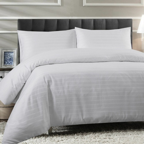 Dreamaker Cotton Stripe Quilt Cover Set Double Bed White