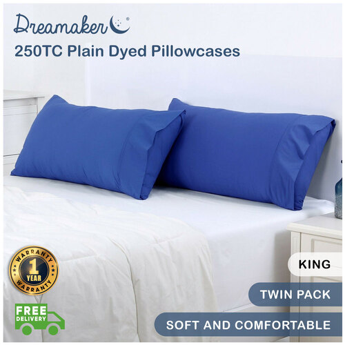 Dreamaker 250Tc Plain Dyed King Size Pillowcases - Twin Pack - 90X50Cm Marine
