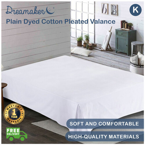Dreamaker Plain Dyed Cotton Pleated Valance White - King Bed